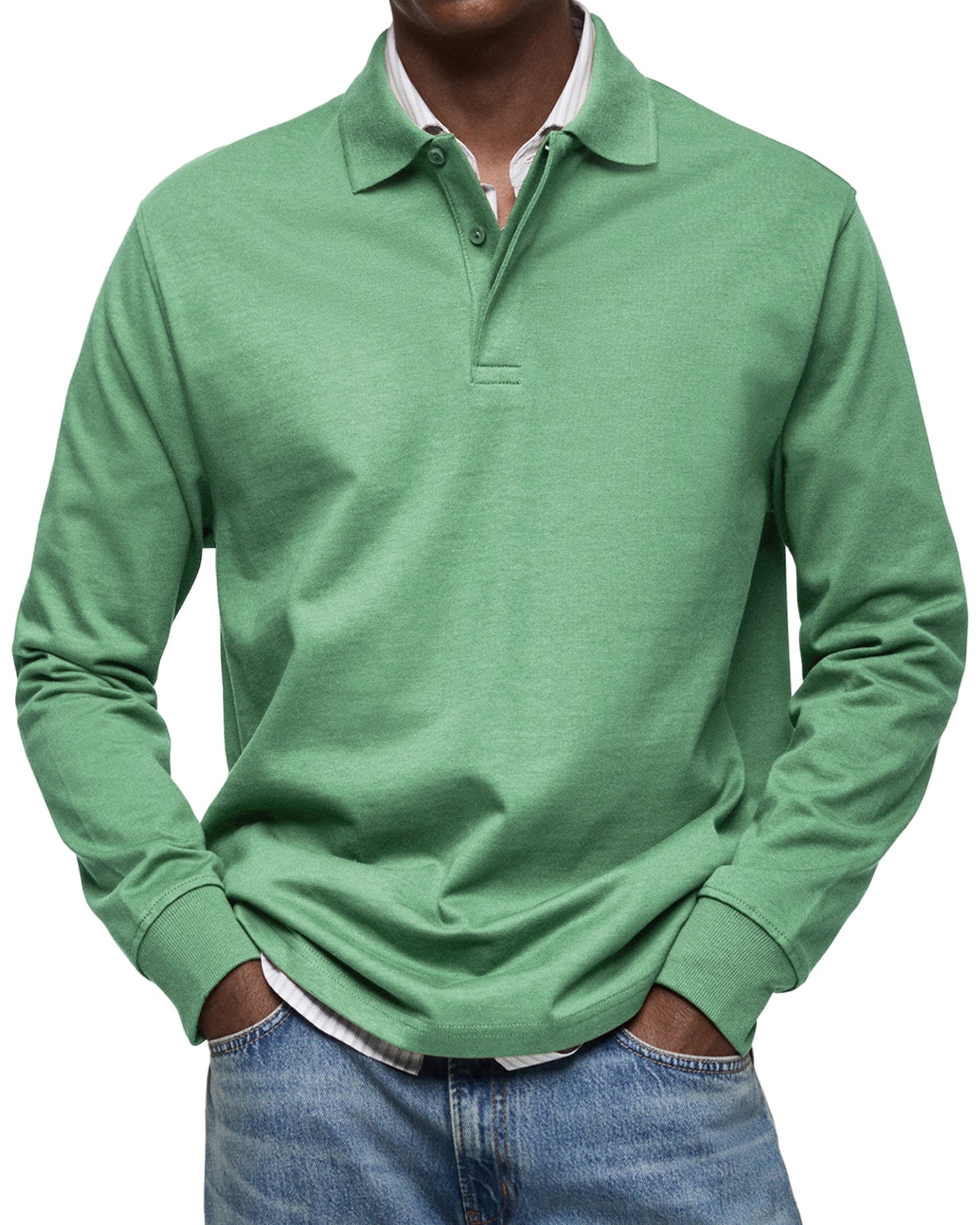 Men's Long Sleeve Polo Shirt Blue Cotton