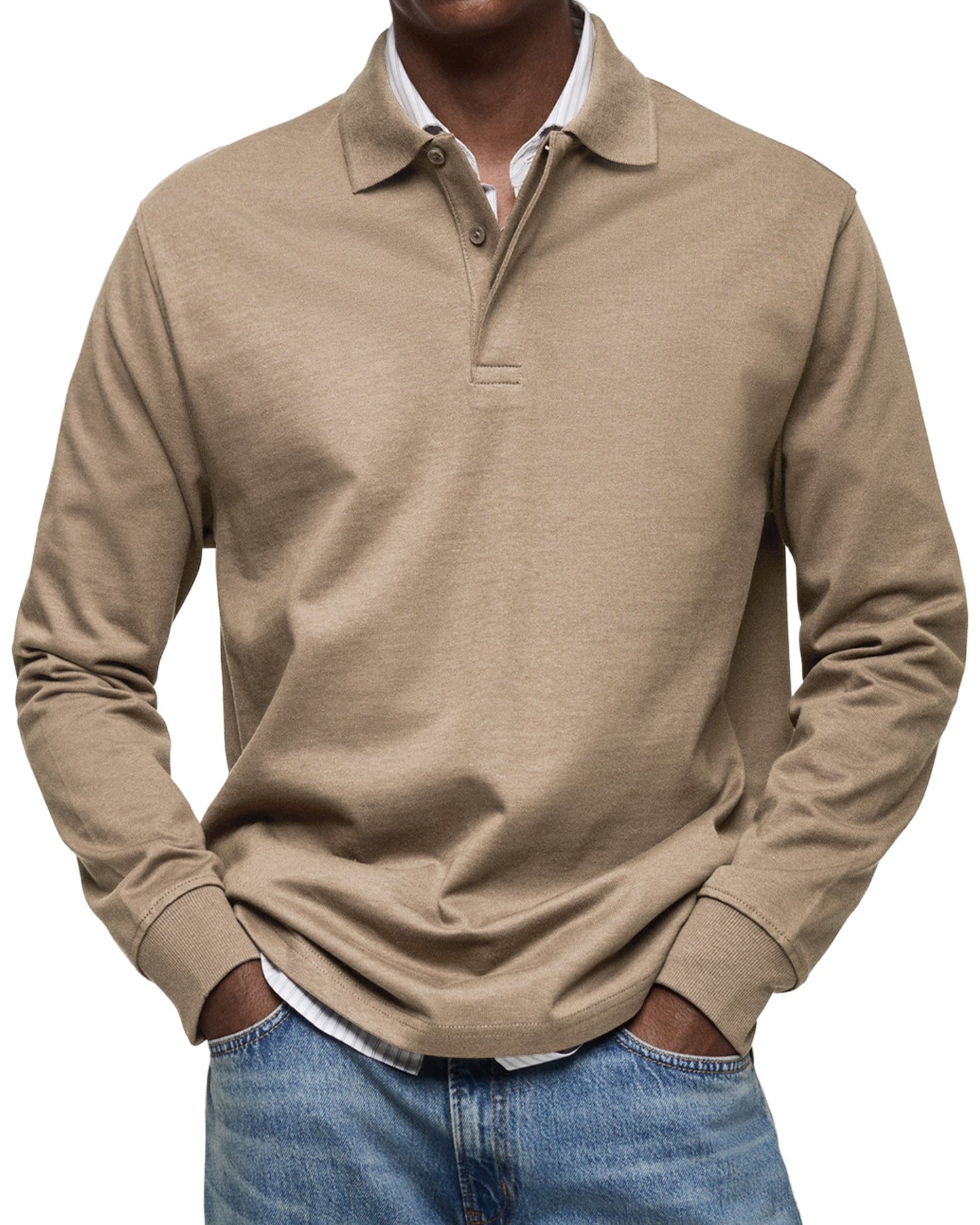 Men's Long Sleeve Polo Shirt Blue Cotton