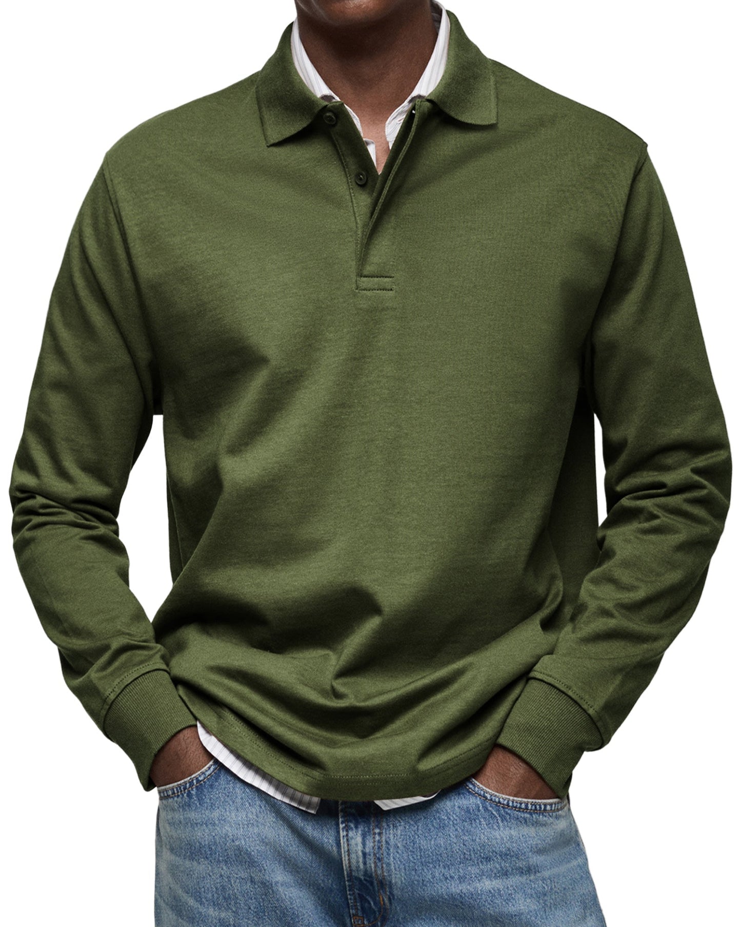 Men's Long Sleeve Polo Shirt Blue Cotton