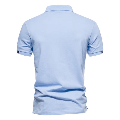 Men's Long Sleeve Polo Shirt Blue Cotton Blend