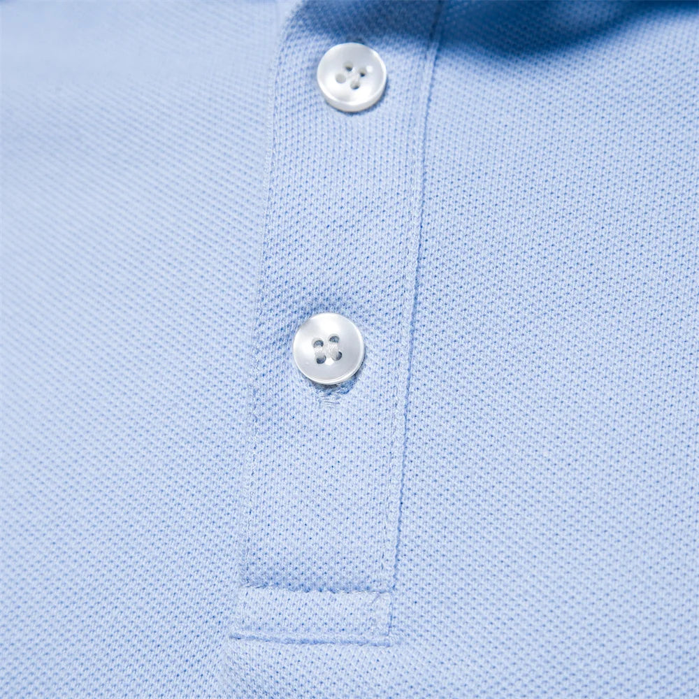 Men's Long Sleeve Polo Shirt Blue Cotton Blend
