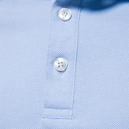 Men's Long Sleeve Polo Shirt Blue Cotton Blend