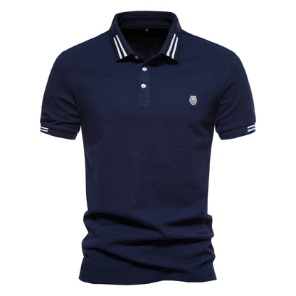 Men's Long Sleeve Polo Shirt Blue Cotton Blend