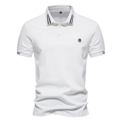 Men's Long Sleeve Polo Shirt Blue Cotton Blend