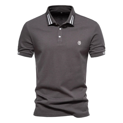Men's Long Sleeve Polo Shirt Blue Cotton Blend