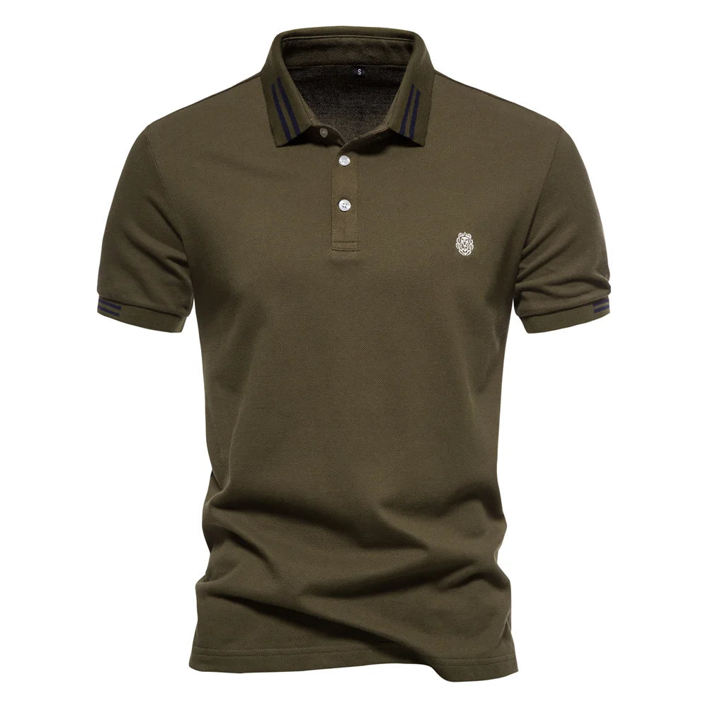 Men's Long Sleeve Polo Shirt Blue Cotton Blend