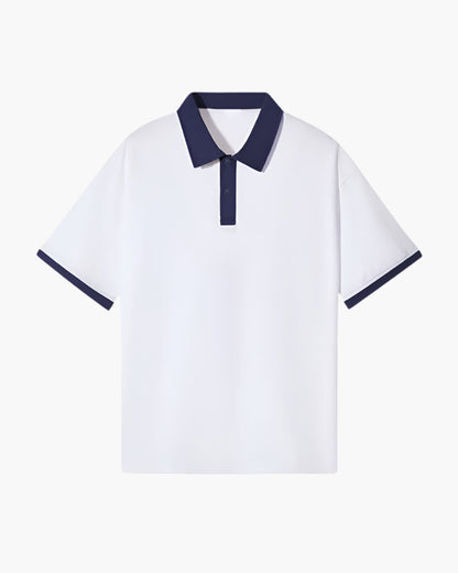 Men's Long Sleeve Polo Shirt White Cotton Blend 6