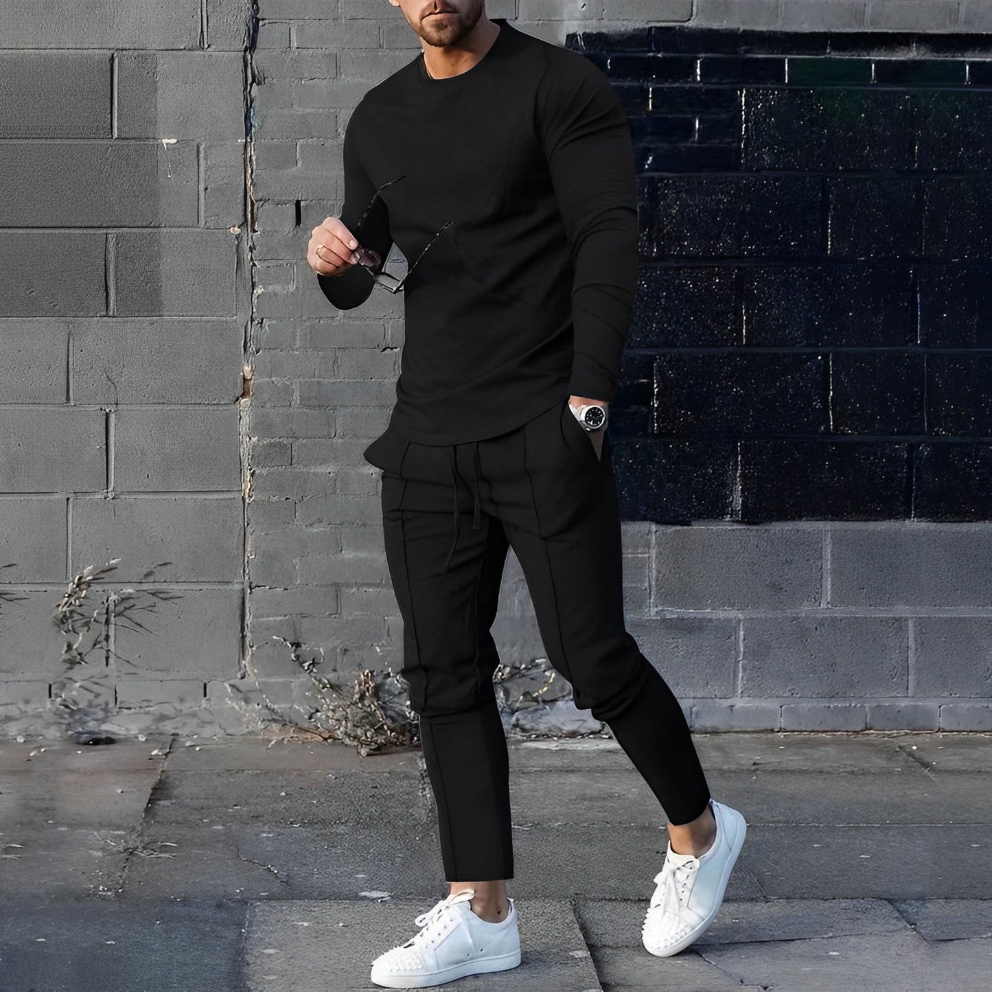 Men's Loungewear Set Gray Cotton Slim Fit Sweatshirt and Joggers 2
