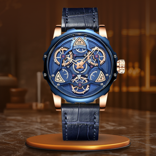 Men's Luxury Military Sport Watch with 3D Dial, Water Resistant Quartz Timepiece, Leather Strap, Durable Construction 0