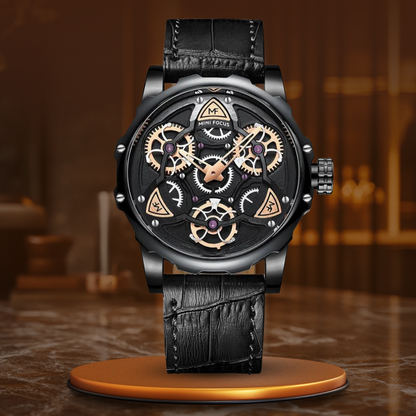 Men's Luxury Military Sport Watch with 3D Dial, Water Resistant Quartz Timepiece, Leather Strap, Durable Construction 11