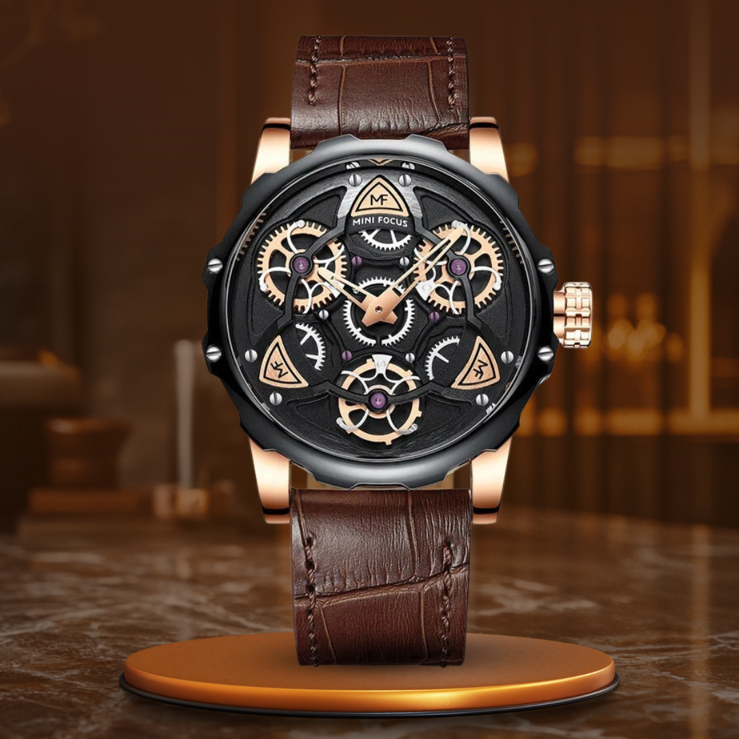 Men's Luxury Military Sport Watch with 3D Dial, Water Resistant Quartz Timepiece, Leather Strap, Durable Construction 12
