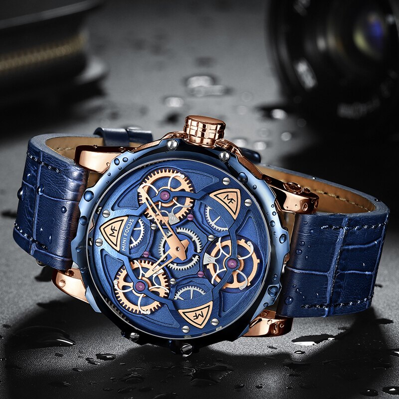 Men's Luxury Military Sport Watch with 3D Dial, Water Resistant Quartz Timepiece, Leather Strap, Durable Construction 3
