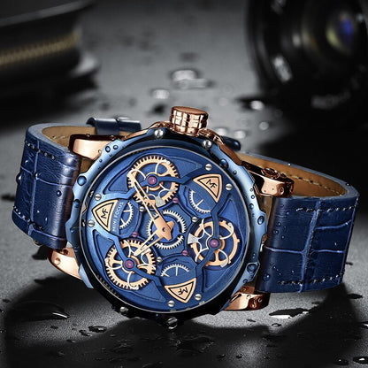 Men's Luxury Military Sport Watch with 3D Dial, Water Resistant Quartz Timepiece, Leather Strap, Durable Construction 3