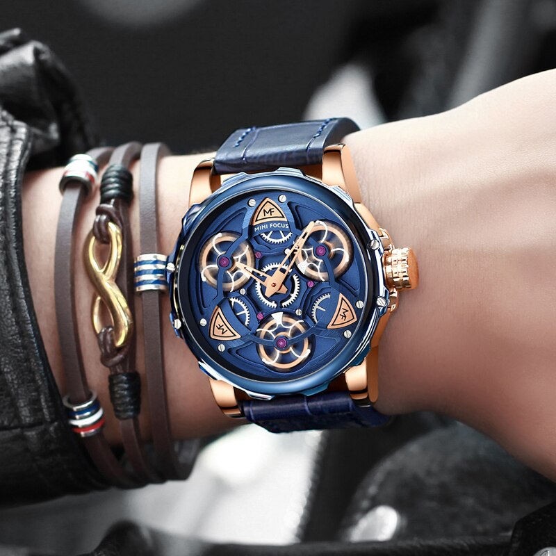 Men's Luxury Military Sport Watch with 3D Dial, Water Resistant Quartz Timepiece, Leather Strap, Durable Construction 4