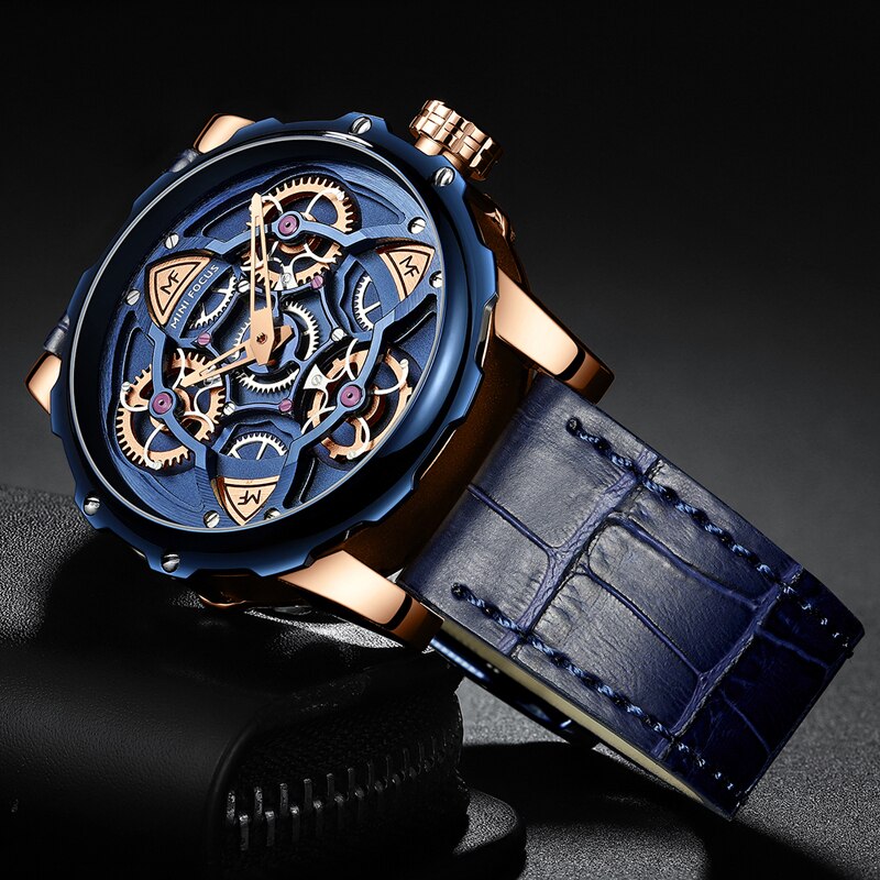 Men's Luxury Military Sport Watch with 3D Dial, Water Resistant Quartz Timepiece, Leather Strap, Durable Construction 5