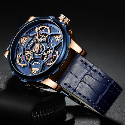 Men's Luxury Military Sport Watch with 3D Dial, Water Resistant Quartz Timepiece, Leather Strap, Durable Construction 5