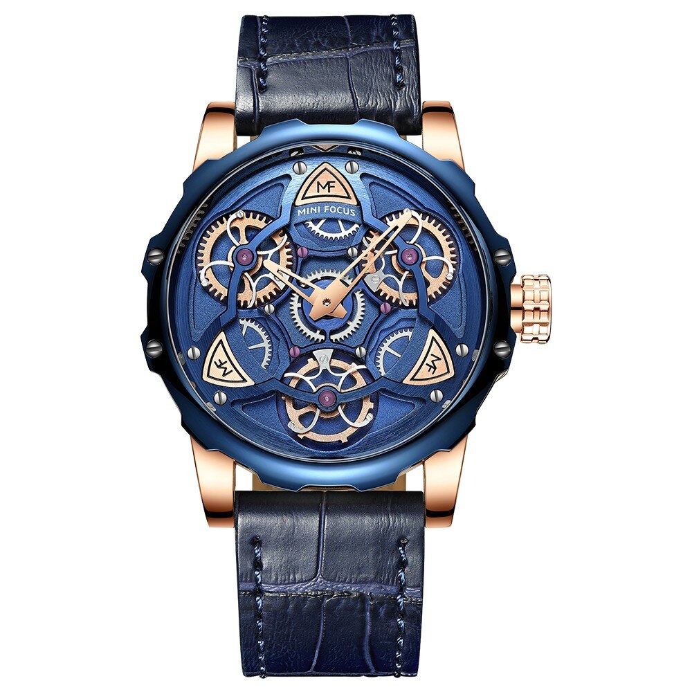 Men's Luxury Military Sport Watch with 3D Dial, Water Resistant Quartz Timepiece, Leather Strap, Durable Construction 7