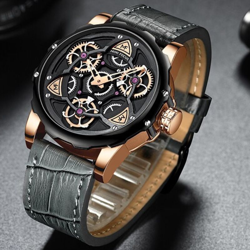 Men's Luxury Military Sport Watch with 3D Dial, Water Resistant Quartz Timepiece, Leather Strap, Durable Construction 8