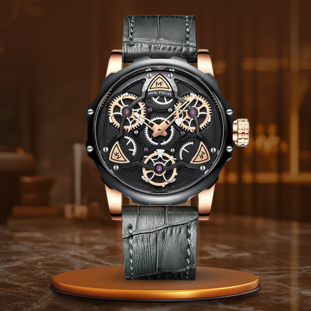 Men's Luxury Military Sport Watch with 3D Dial, Water Resistant Quartz Timepiece, Leather Strap, Durable Construction 9