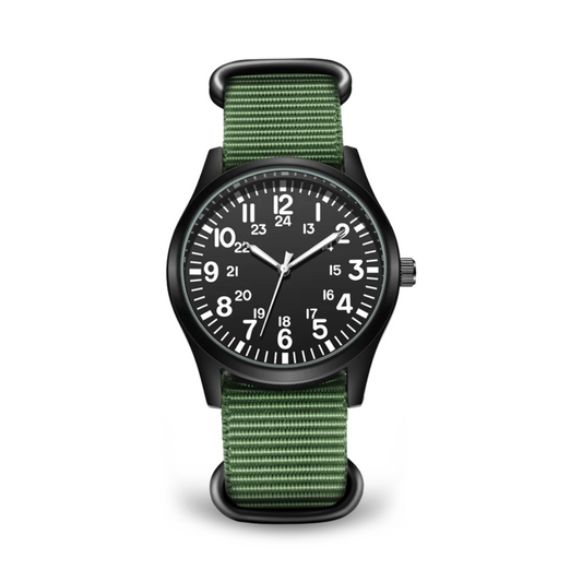 Men's Military Field Watch Black Fabric Quartz 42mm
