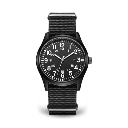 Men's Military Field Watch Black Fabric Quartz 42mm
