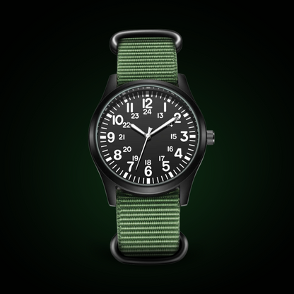 Men's Military Field Watch Black Fabric Quartz 42mm
