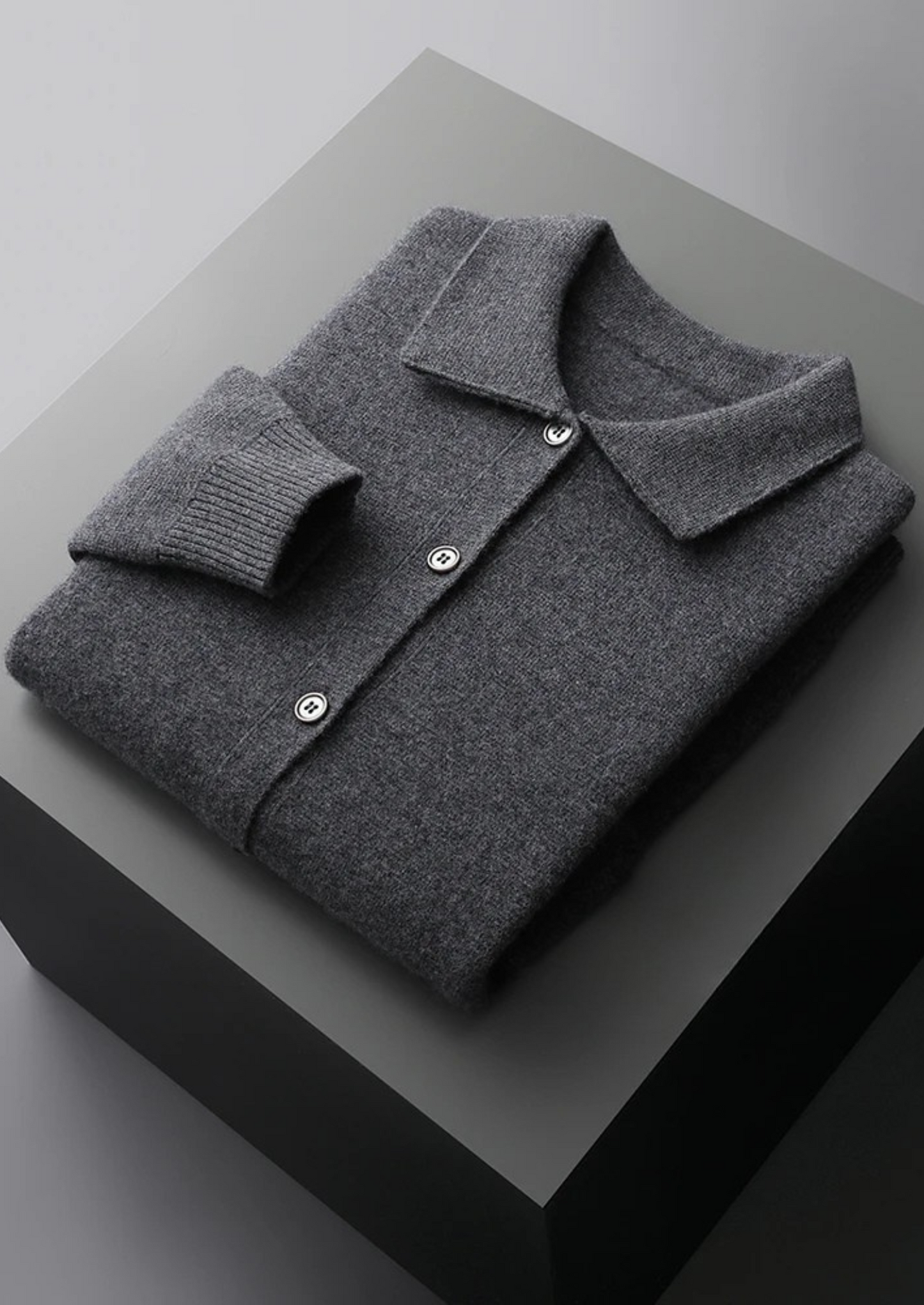 Men's Overshirt Grey Merino Wool Button-Up Extra-Fine 7