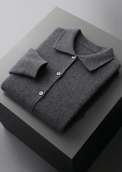 Men's Overshirt Grey Merino Wool Button-Up Extra-Fine 7