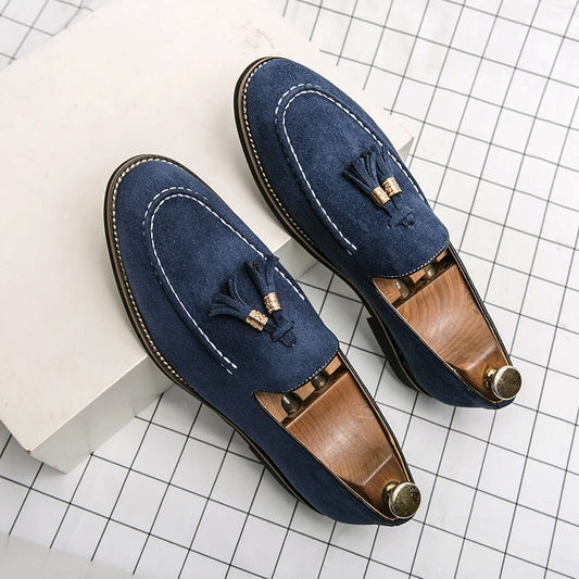 Men's Penny Loafers Black Leather with Tassel Detail
