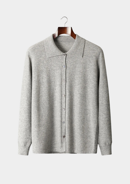Men's Polo Cardigan Grey Extra-Fine Merino Wool
