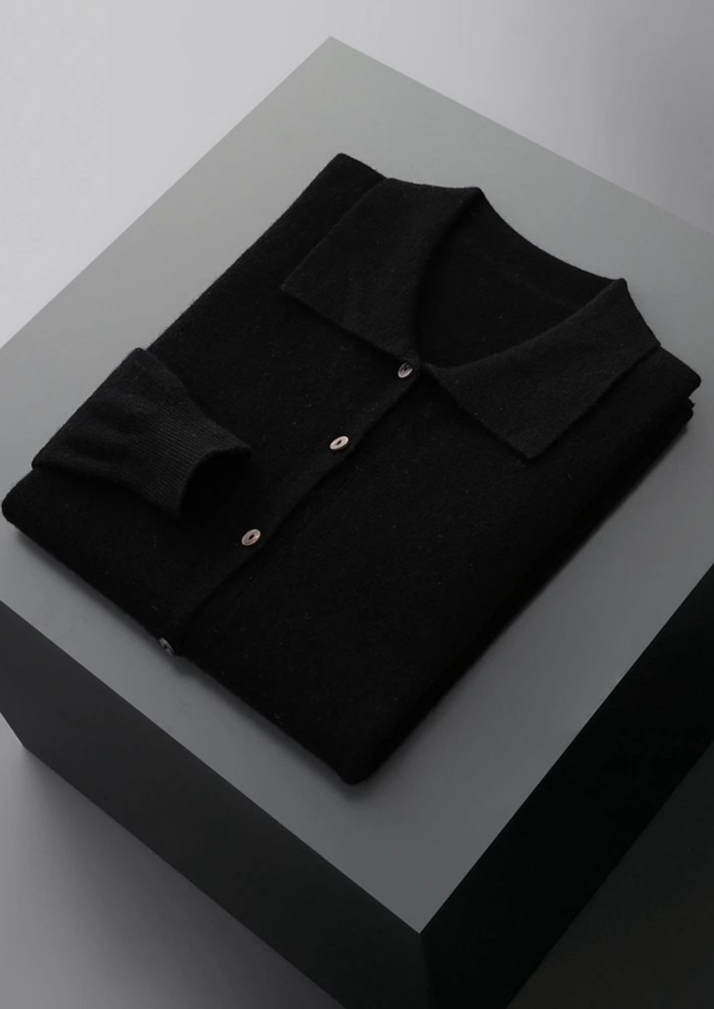 Men's Polo Cardigan Grey Extra-Fine Merino Wool