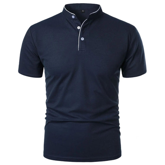 Men's Polo Shirt Black Stretch Cotton Casual Slim Fit