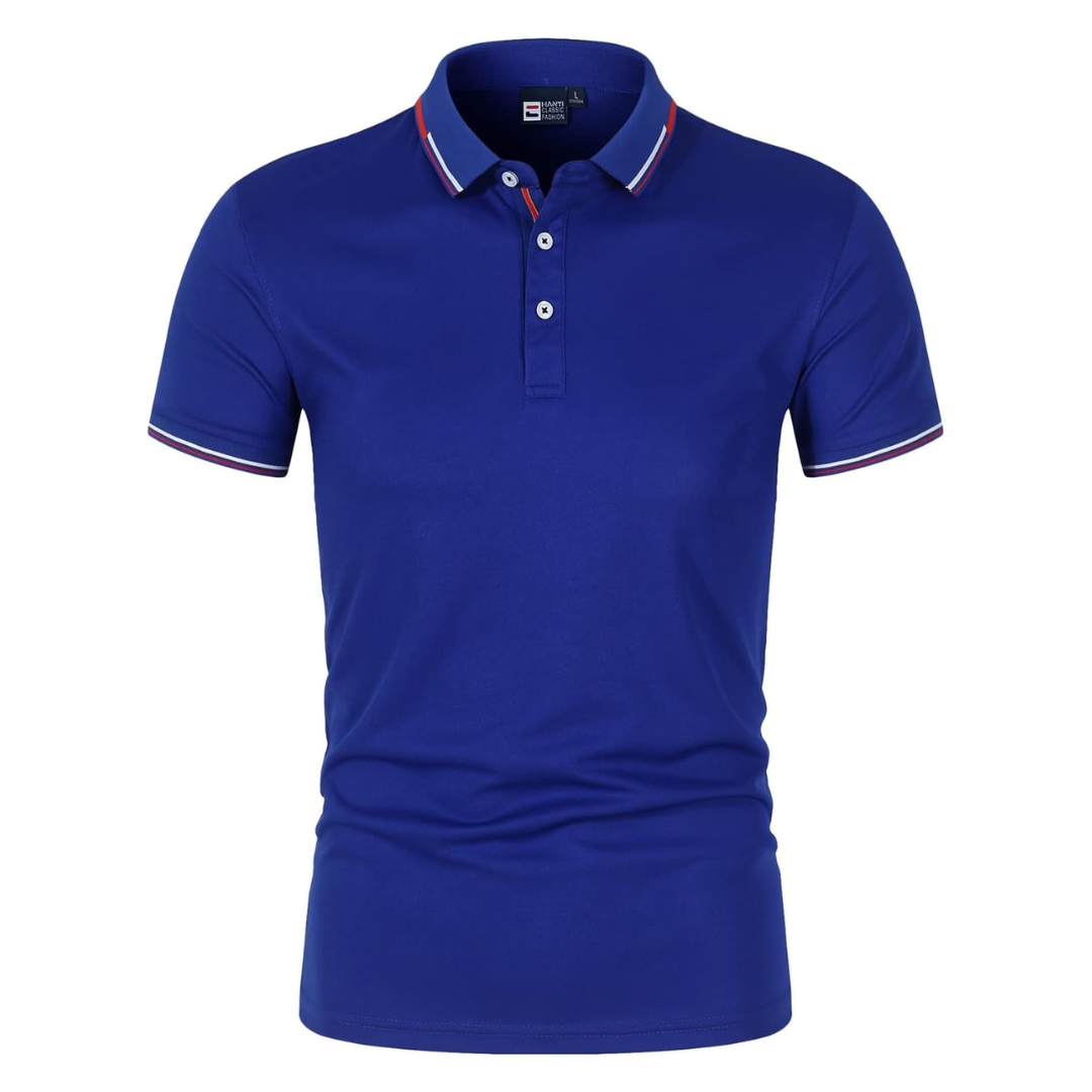 Men's Polo Shirt Blue Cotton Blend