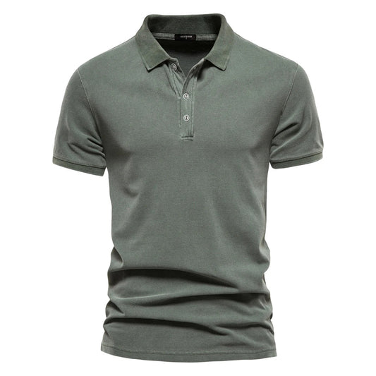 Men's Polo Shirt Blue Cotton Blend Relaxed Fit