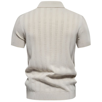 Men's Polo Shirt Blue Cotton Casual Ribbed Design