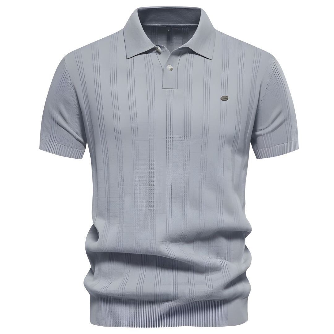 Men's Polo Shirt Blue Cotton Casual Ribbed Design
