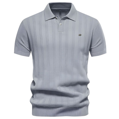 Men's Polo Shirt Blue Cotton Casual Ribbed Design
