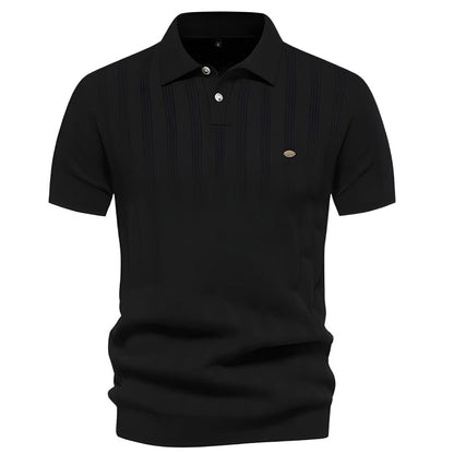 Men's Polo Shirt Blue Cotton Casual Ribbed Design