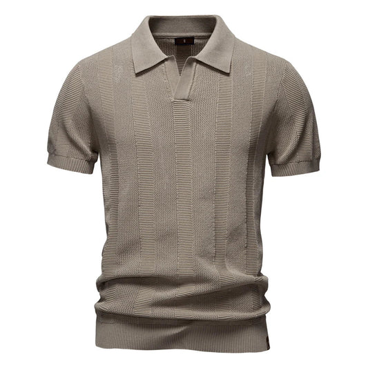 Men's Polo Shirt Blue Striped Cotton