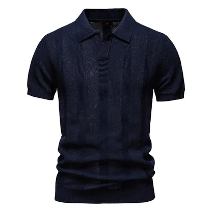 Men's Polo Shirt Blue Striped Cotton