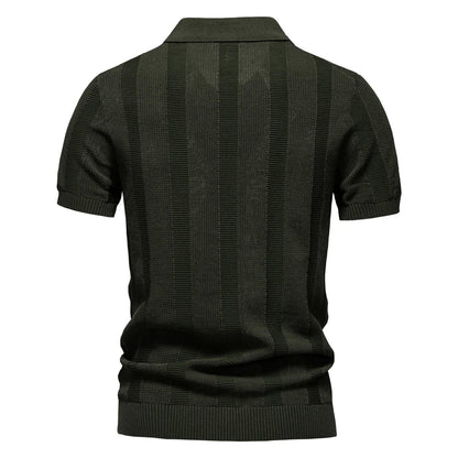 Men's Polo Shirt Blue Striped Cotton