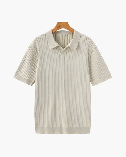 Men's Polo Shirt Gray Cotton Ribbed 0