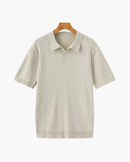 Men's Polo Shirt Gray Cotton Ribbed 0