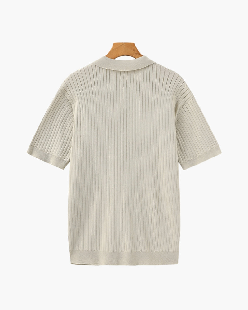 Men's Polo Shirt Gray Cotton Ribbed 1