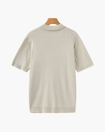 Men's Polo Shirt Gray Cotton Ribbed 1