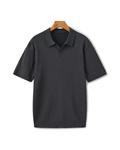Men's Polo Shirt Gray Cotton Ribbed 10