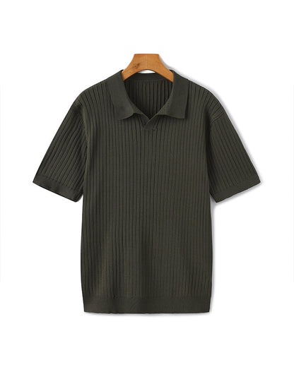 Men's Polo Shirt Gray Cotton Ribbed 9