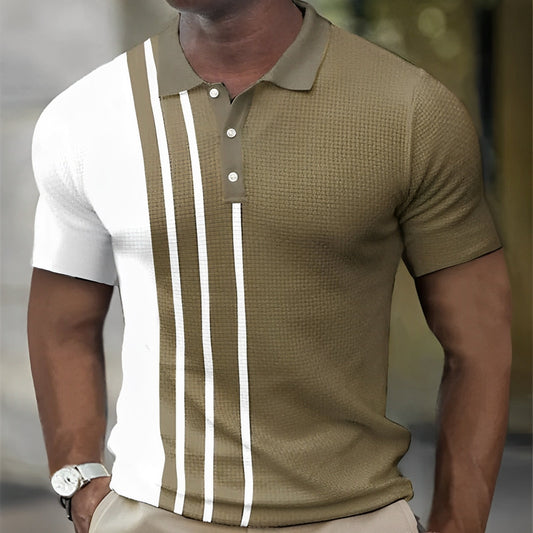 Men's Polo Shirt Navy Blue Cotton Slim Fit Striped 0