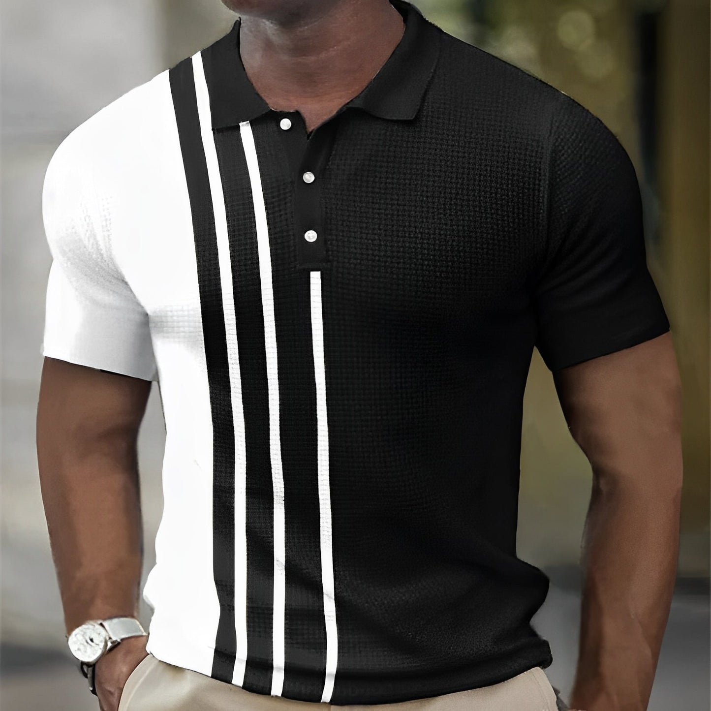 Men's Polo Shirt Navy Blue Cotton Slim Fit Striped 2