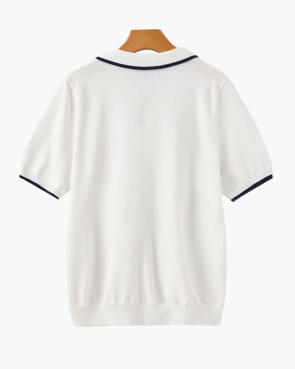 Men's Polo Shirt Navy Blue Knit Contrast Accents 3